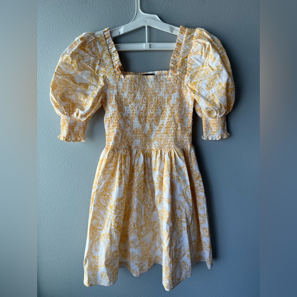 1. State white yellow puff sleeves smocked mini dress Women’s sz XS